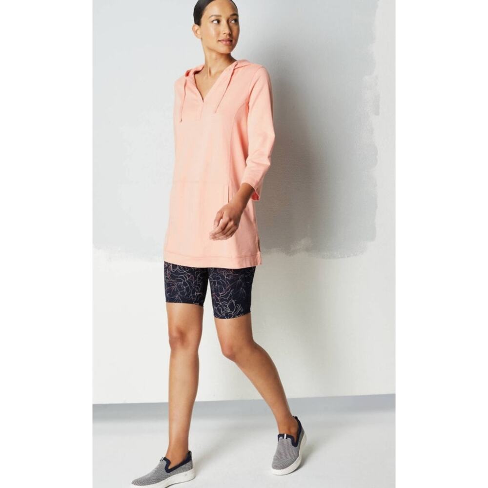 J. Jill Fit Coral Hooded Tunic Top Pullover Pocket Casual Lounge Soft Sz Small